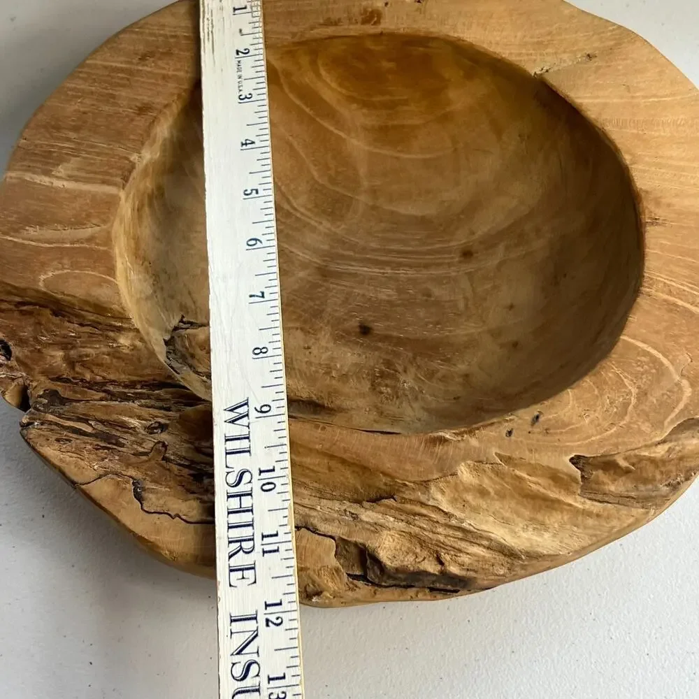 Live Edge Brown Wooden Decorative Bowl Free Form Unsigned Rustic Decor 12.5 
